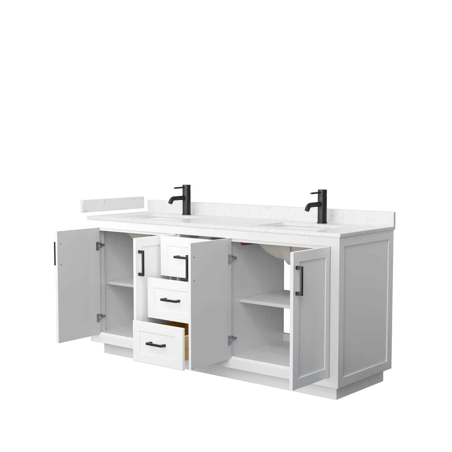 Miranda 72" Double Vanity in White, Carrara Cultured Marble Top, Black Trim