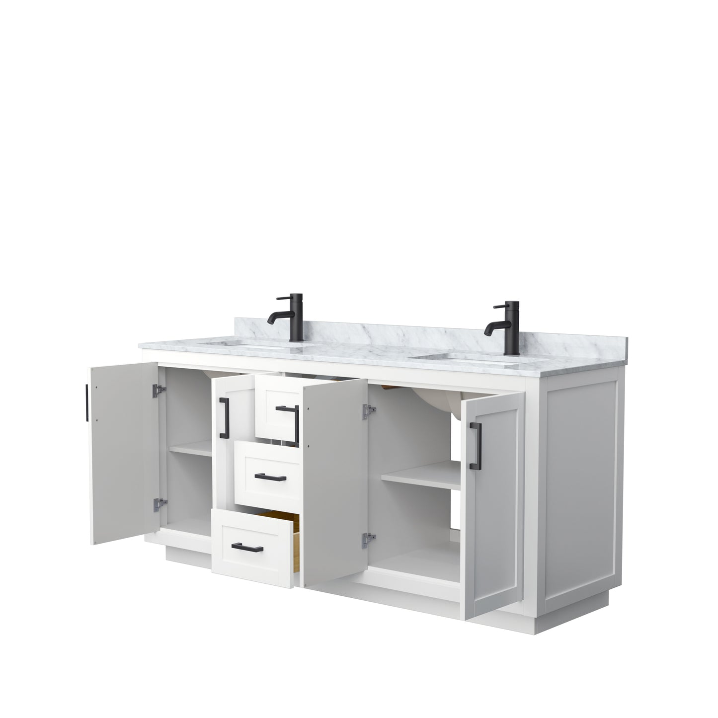 Miranda 72" Double Vanity in White, Top, Square Sinks, Matte Black Trim