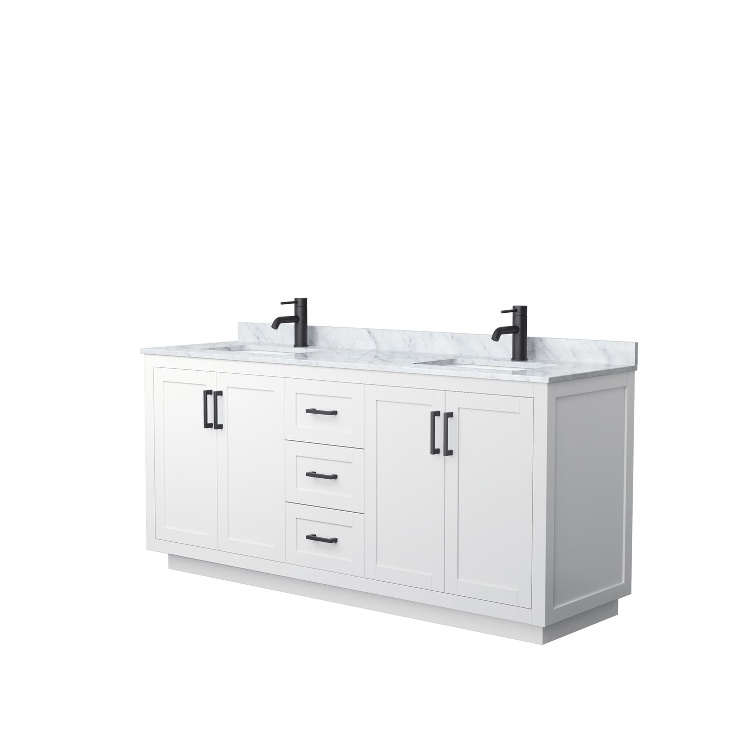 Miranda 72" Double Vanity in White, Top, Square Sinks, Matte Black Trim