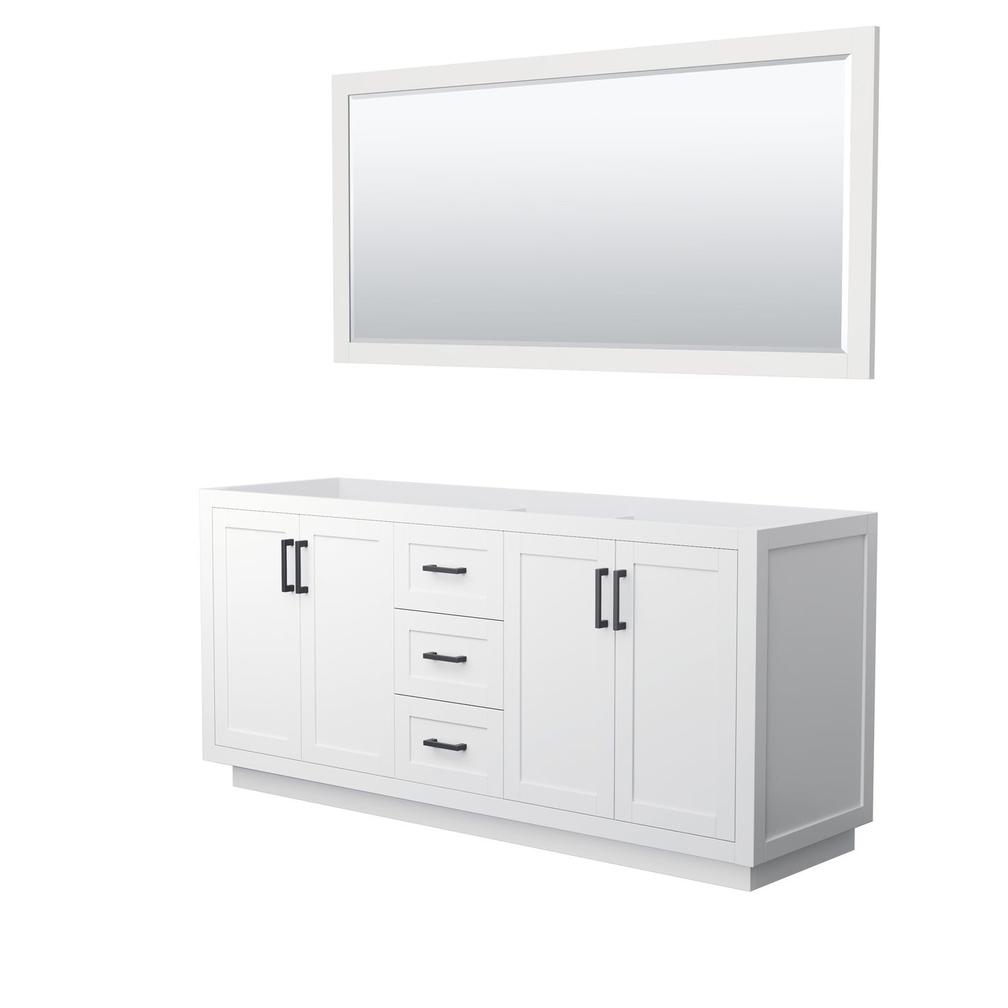 Miranda 72" Double Vanity in White, No Top, Matte Black Trim, 70" Mirror