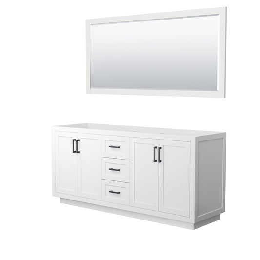 Miranda 72" Double Vanity in White, No Top, Matte Black Trim, 70" Mirror