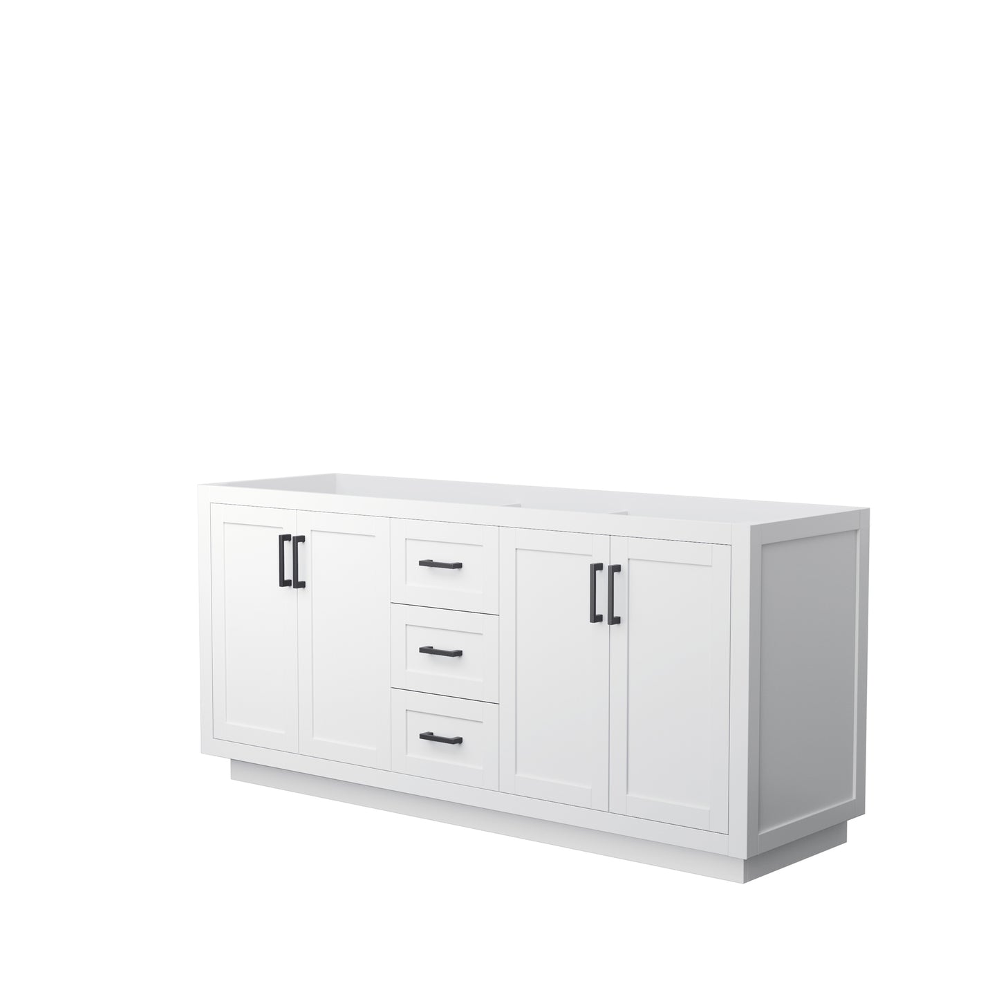 Miranda 72" Double Vanity in White, No Top, No Sink, Matte Black Trim