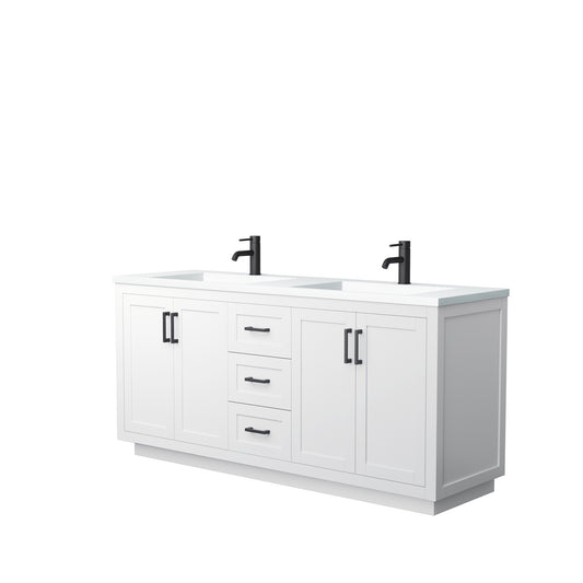Miranda 72" Double Vanity in White, 1.25" White Top, Integrated Matte Black Trim