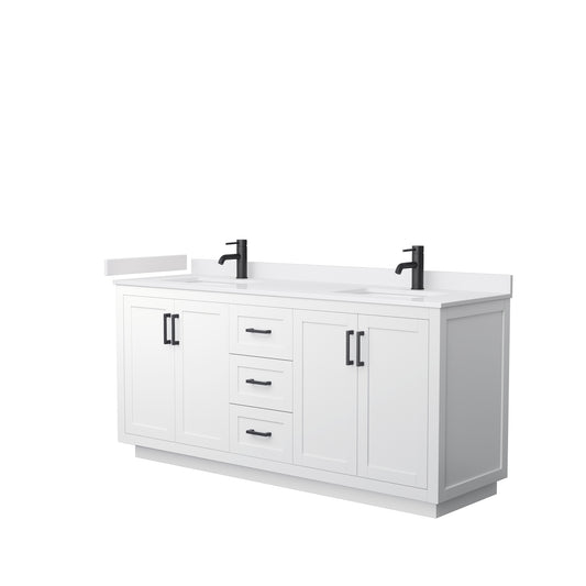 Miranda 72" Double Vanity in White, White Cultured Marble Top, Black Trim
