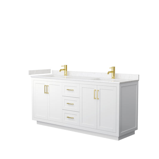 Miranda 72" Double Vanity in White, Carrara Cultured Marble Top, Gold Trim