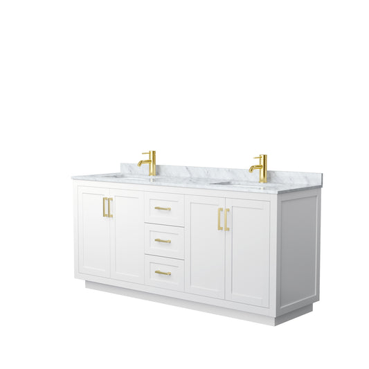 Miranda 72" Double Vanity in White, Top, Square Sinks, Brushed Gold Trim