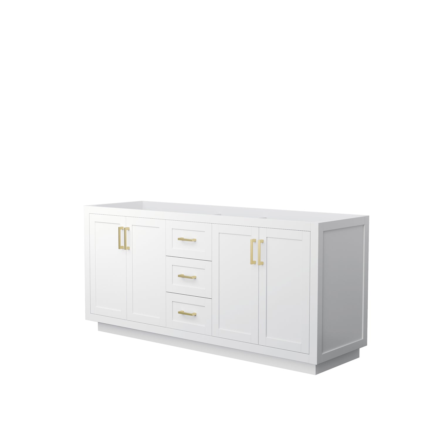 Miranda 72" Double Vanity in White, No Top, No Sink, Brushed Gold Trim