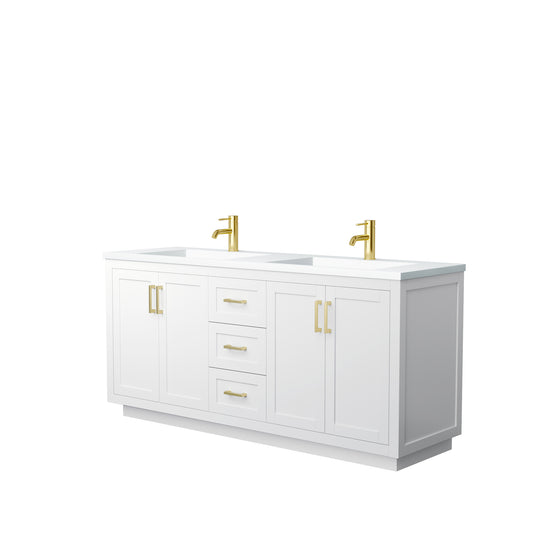 Miranda 72" Double Vanity in White, 1.25" White Top, Integrated Gold Trim