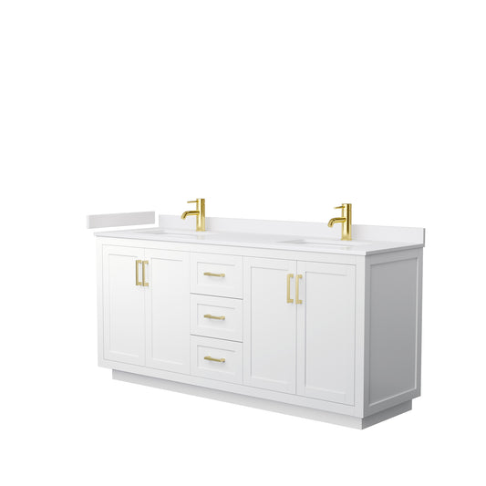 Miranda 72" Double Vanity in White, White Cultured Marble Top, Gold Trim