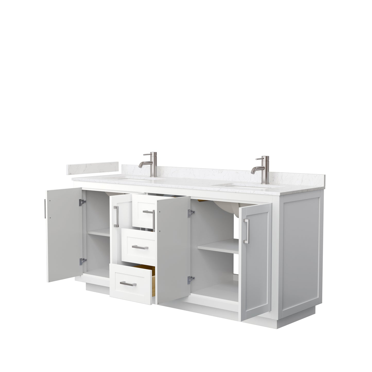 Miranda 72" Double Vanity in White, Carrara Cultured Marble Top, Nickel Trim