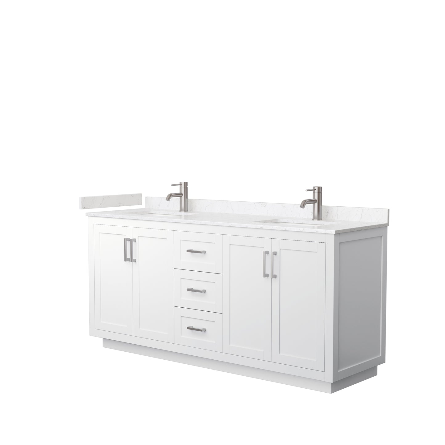 Miranda 72" Double Vanity in White, Carrara Cultured Marble Top, Nickel Trim