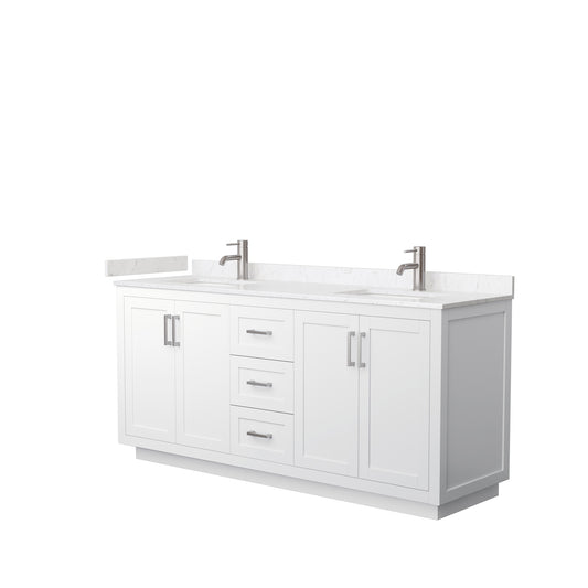 Miranda 72" Double Vanity in White, Carrara Cultured Marble Top, Nickel Trim