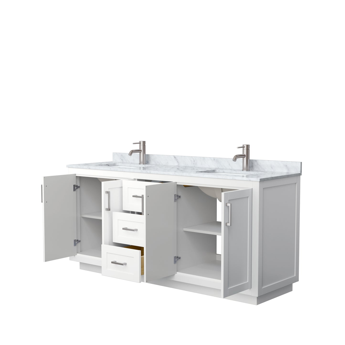 Miranda 72" Double Vanity in White, Top, Square Sinks, Brushed Nickel Trim