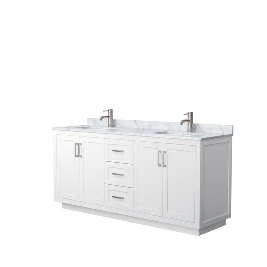 Miranda 72" Double Vanity in White, Top, Square Sinks, Brushed Nickel Trim