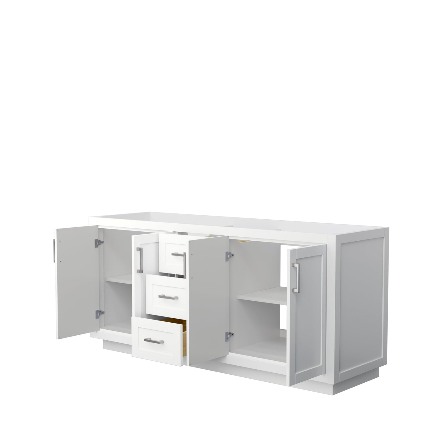 Miranda 72" Double Vanity in White, No Top, No Sink, Brushed Nickel Trim