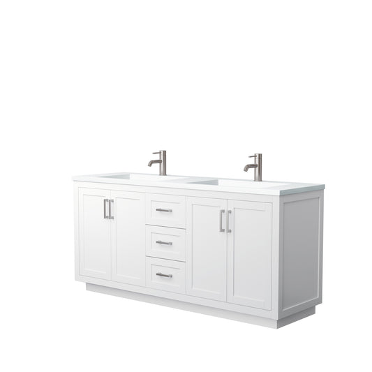 Miranda 72" Double Vanity in White, 1.25" White Top, Integrated Nickel Trim