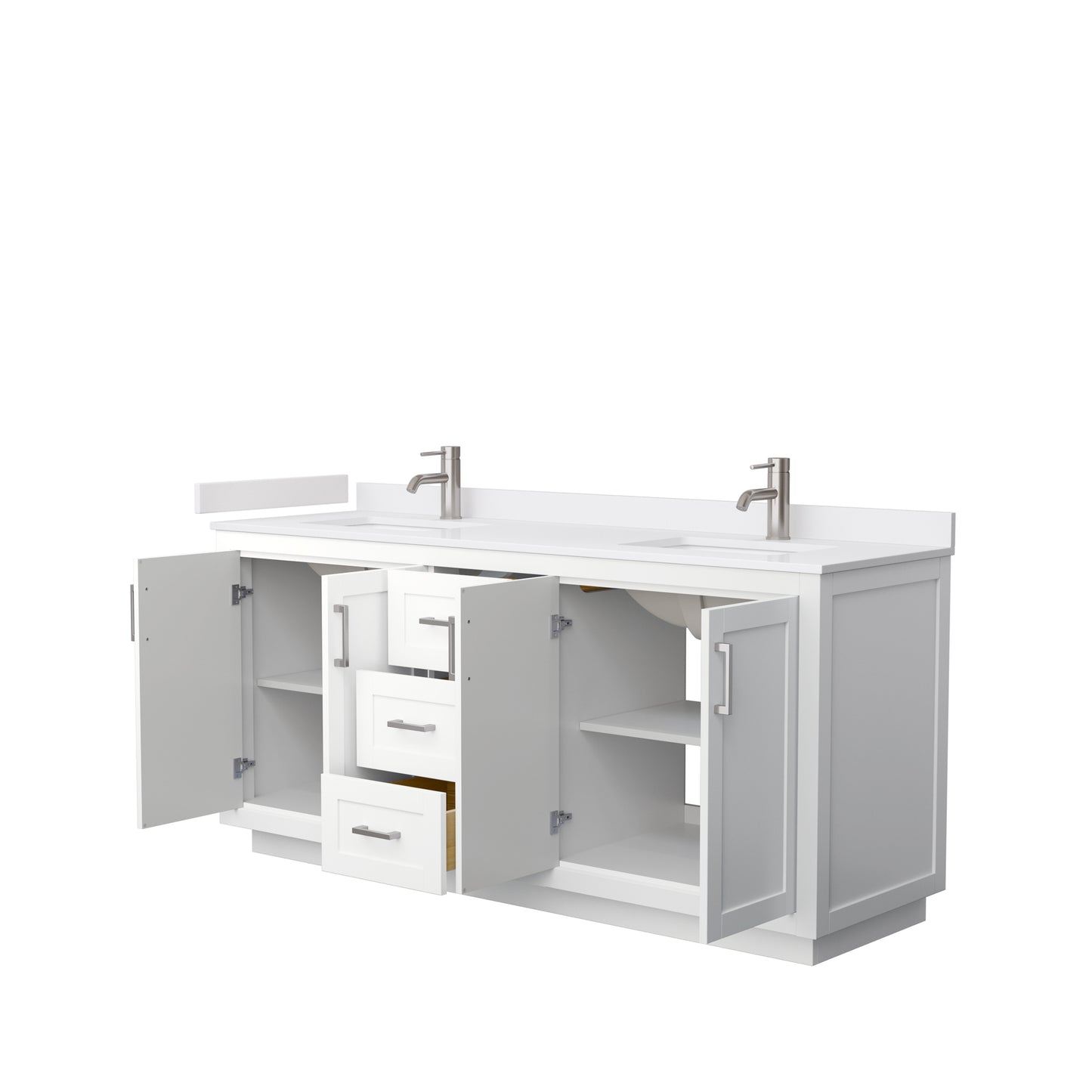 Miranda 72" Double Vanity in White, White Cultured Marble Top, Nickel Trim