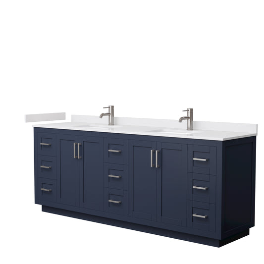 Miranda 84" Double Vanity in Dark Blue, White Cultured Marble Top, Nickel Trim
