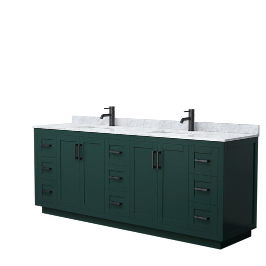 Miranda 84" Double Vanity in Green, Top, Square Sinks, Matte Black Trim