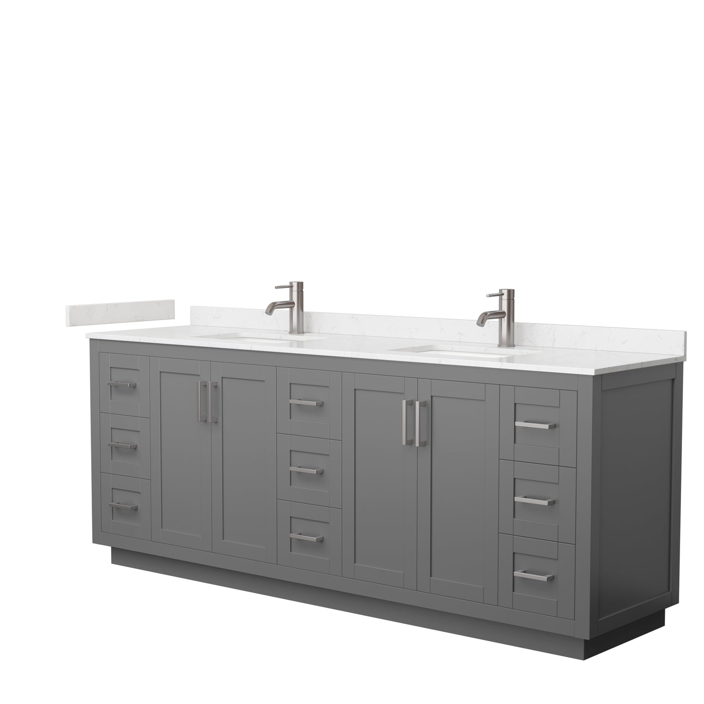Miranda 84" Double Vanity in Dark Gray, Carrara Cultured Marble Top, Nickel Trim