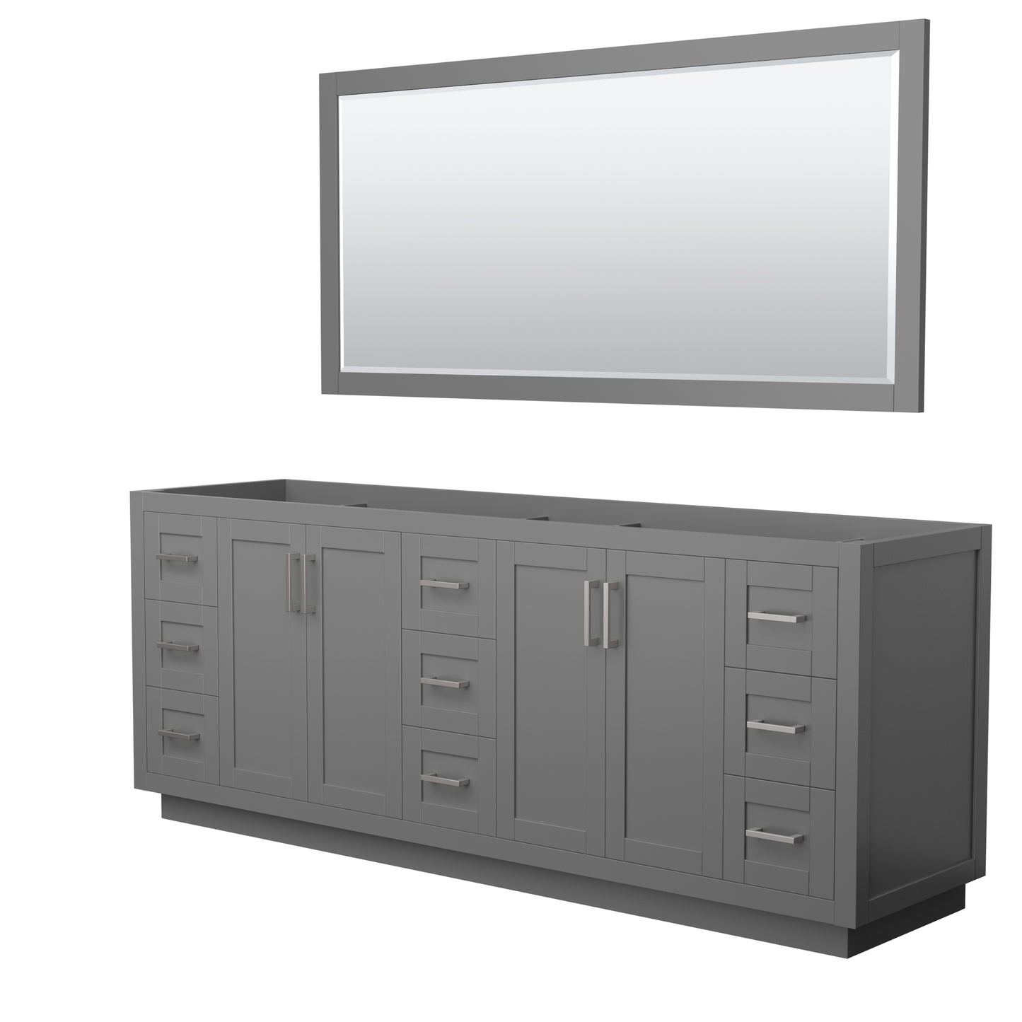 Miranda 84" Double Vanity in Dark Gray, No Top, Bruished Nickel Trim, 70" Mirror