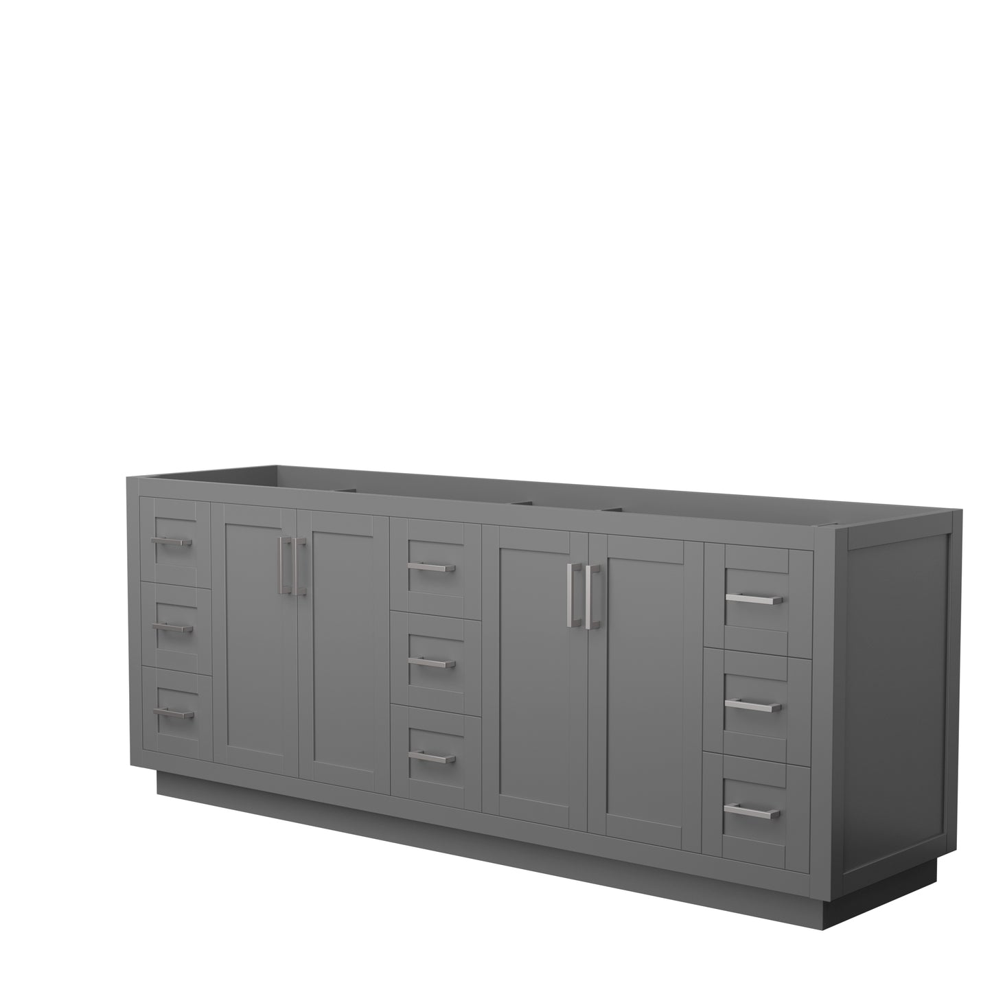 Miranda 84" Double Vanity in Dark Gray, No Top, No Sink, Brushed Nickel Trim