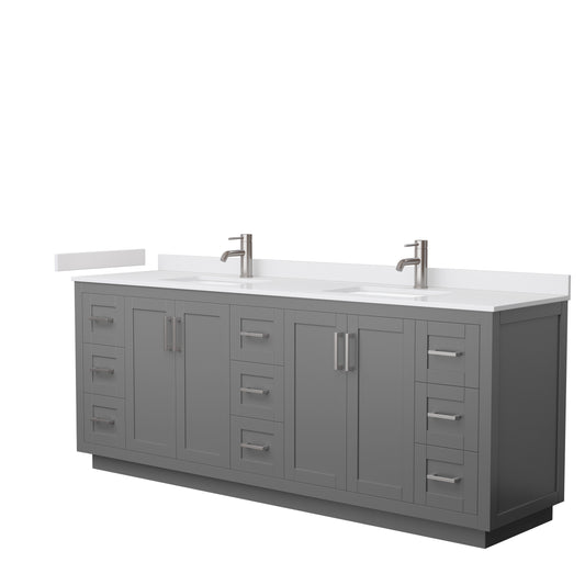 Miranda 84" Double Vanity in Dark Gray, White Cultured Marble Top, Nickel Trim