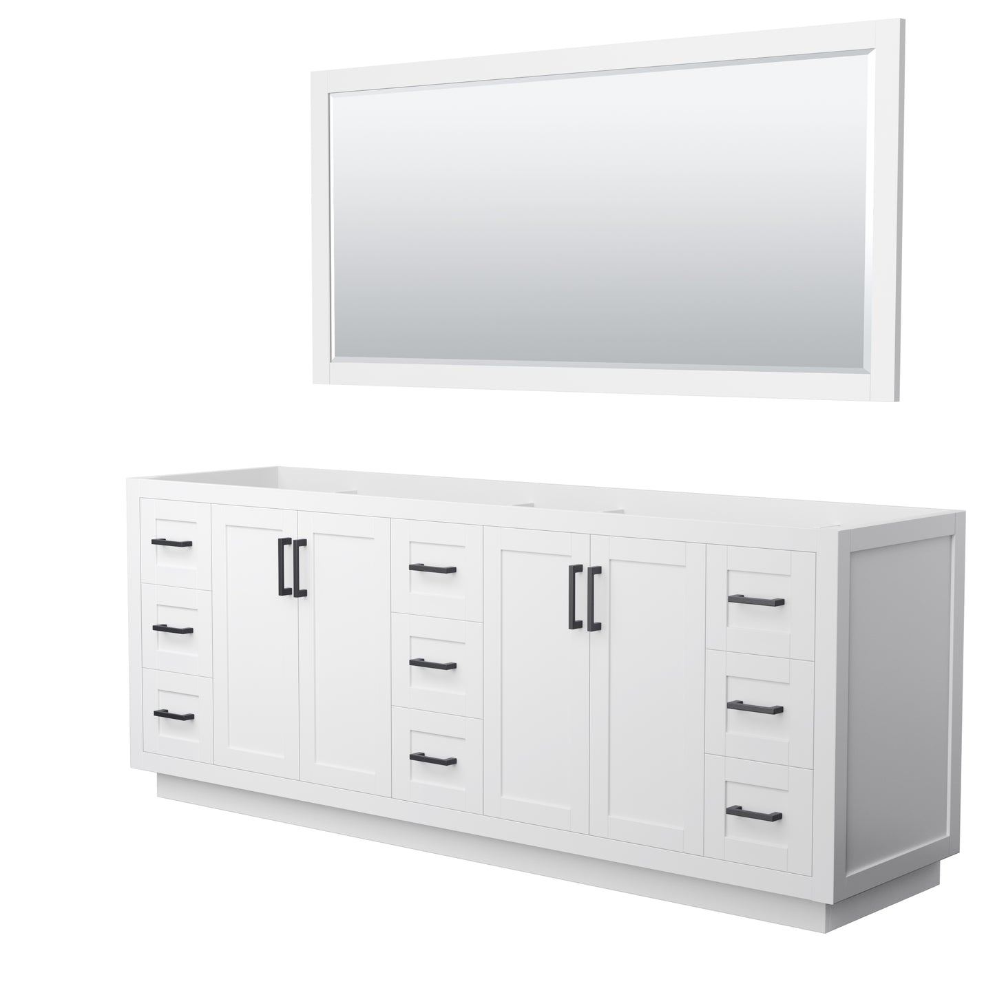 Miranda 84" Double Vanity in White, No Top, Matte Black Trim, 70" Mirror