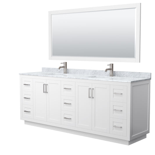 Miranda 84" Double Vanity in White, Top, Square Brushed Nickel Trim, 70" Mirror