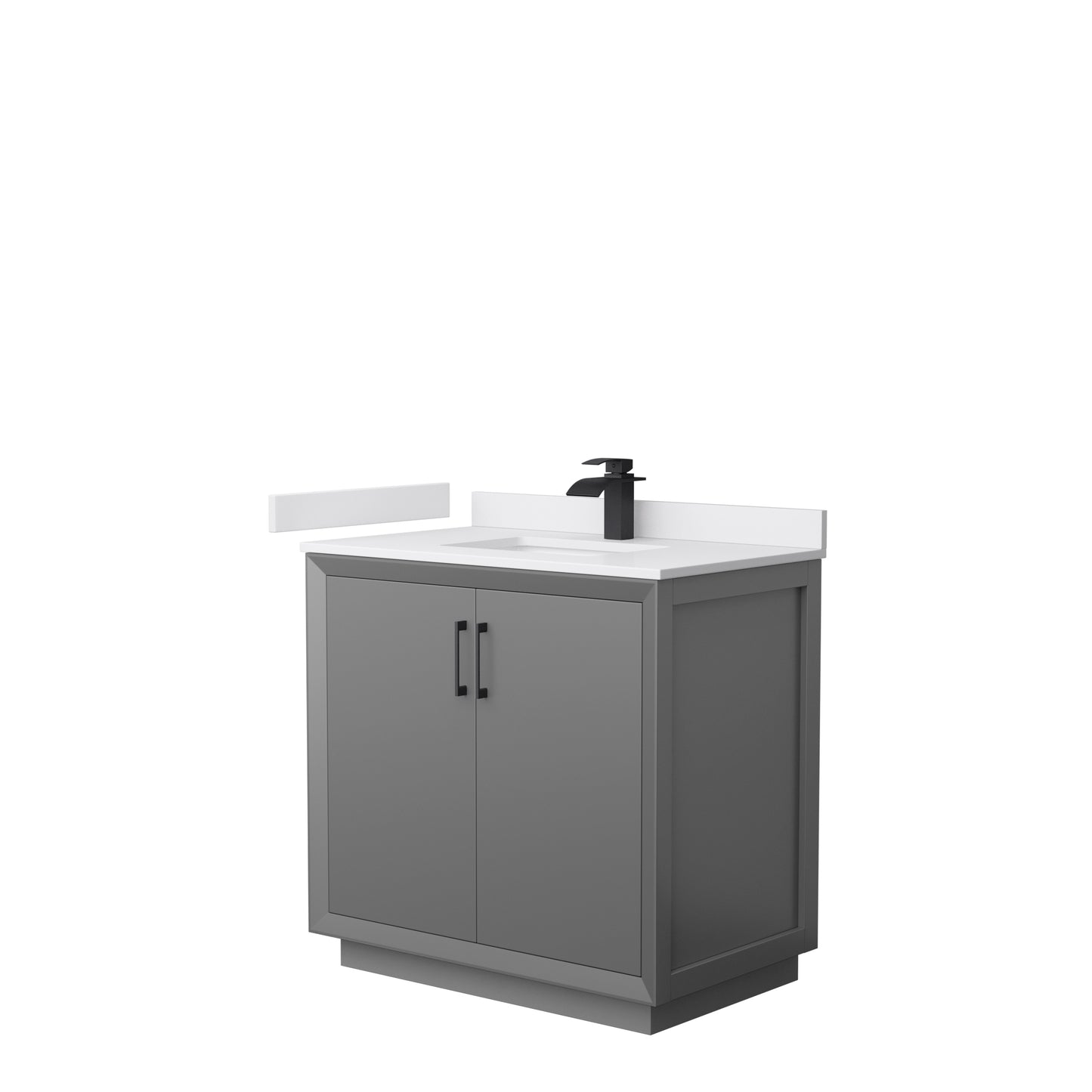 Strada 36" Single Vanity in Gray, White  Marble Top, Sink, Black Trim
