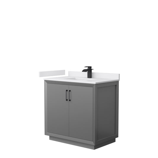 Strada 36" Single Vanity in Gray, White  Marble Top, Sink, Black Trim