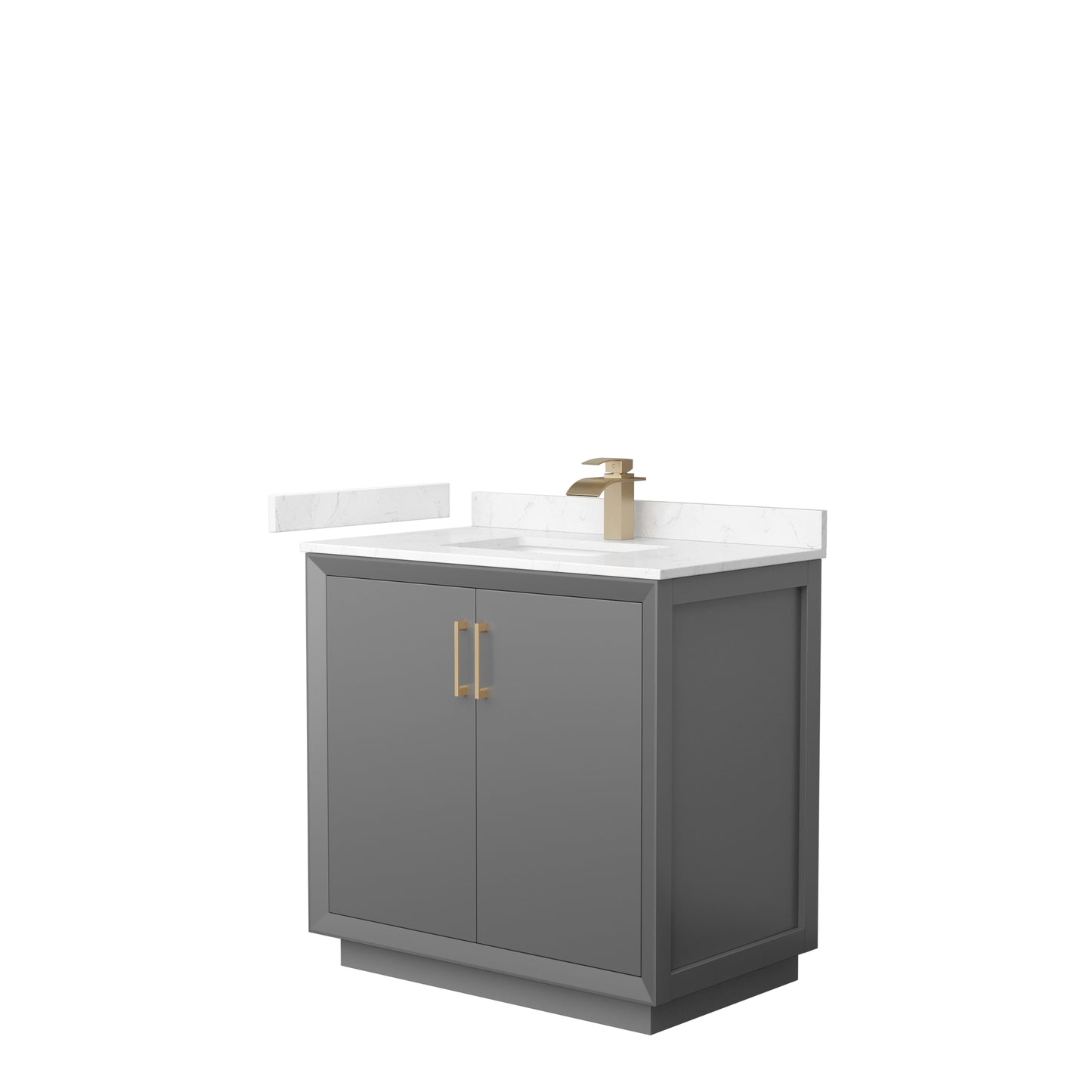 Strada 36" Single Vanity in Gray, Carrara  Marble Top, Sink, Bronze Trim