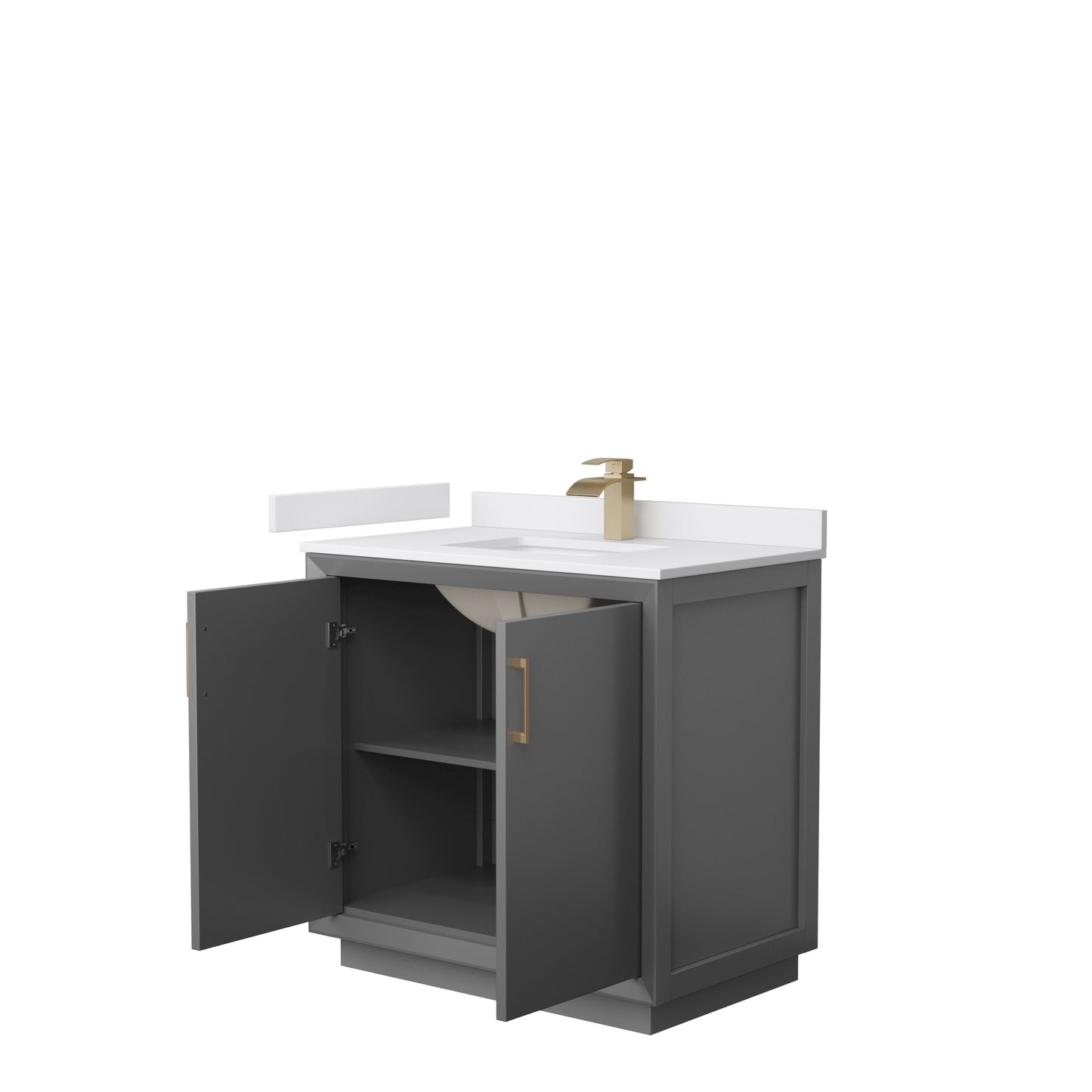 Strada 36" Single Vanity in Gray, White  Marble Top, Sink, Bronze Trim