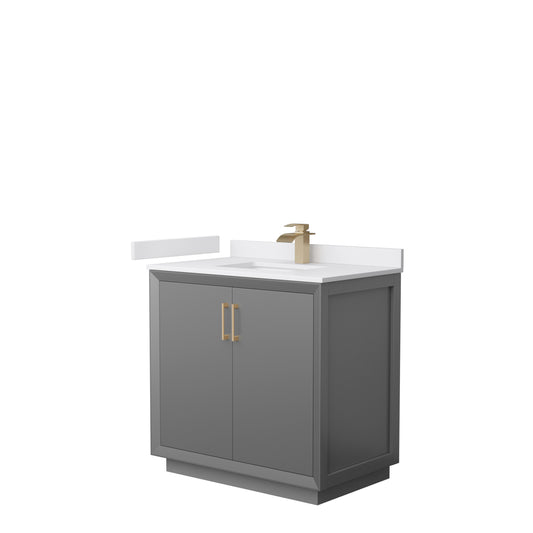 Strada 36" Single Vanity in Gray, White  Marble Top, Sink, Bronze Trim