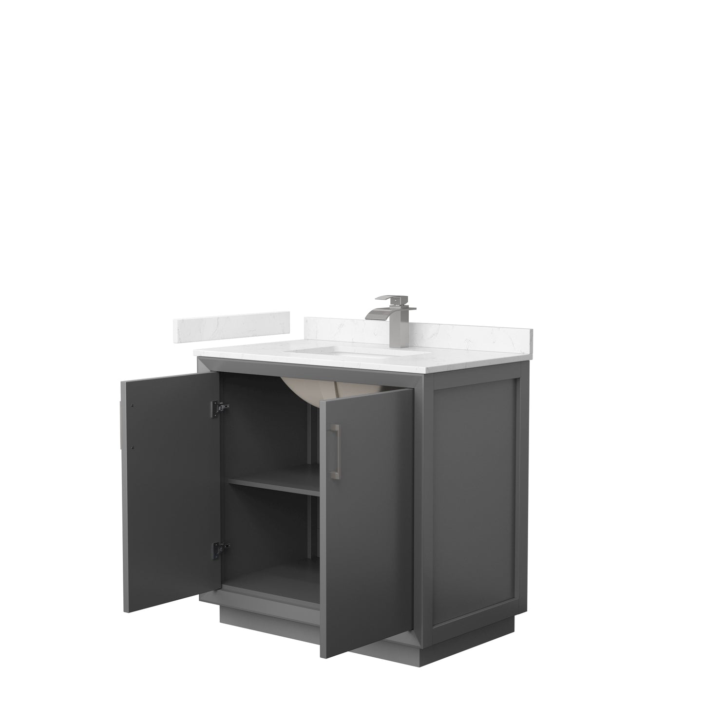 Strada 36" Single Vanity in Gray, Carrara  Marble Top, Sink, Nickel Trim