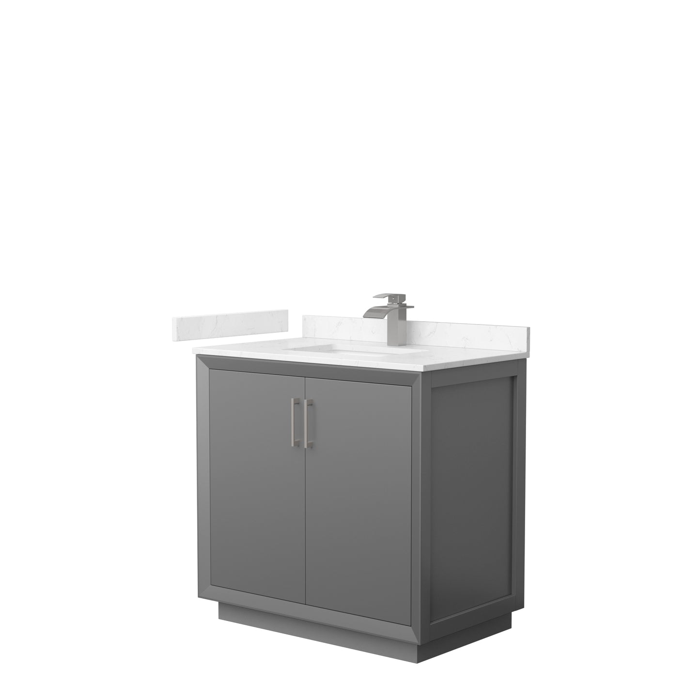 Strada 36" Single Vanity in Gray, Carrara  Marble Top, Sink, Nickel Trim