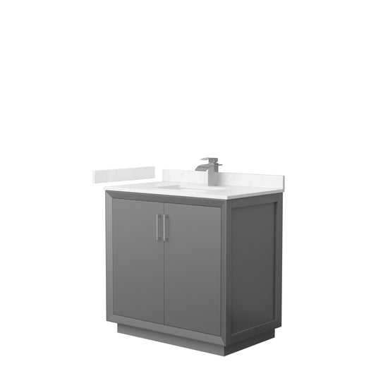 Strada 36" Single Vanity in Gray, Carrara  Marble Top, Sink, Nickel Trim