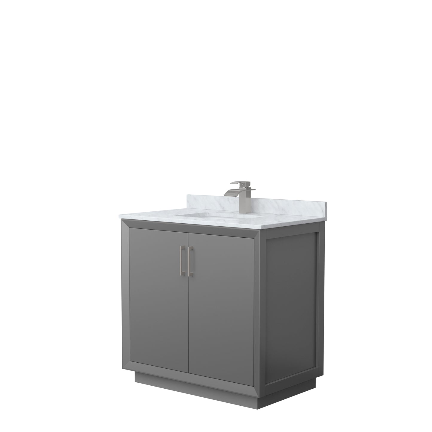 Strada 36" Single Vanity in Gray, White Carrara Marble Top, Sink, Nickel Trim