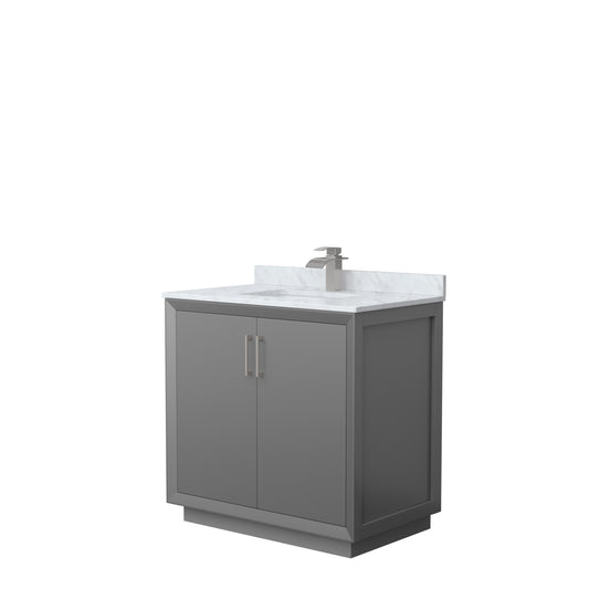 Strada 36" Single Vanity in Gray, White Carrara Marble Top, Sink, Nickel Trim