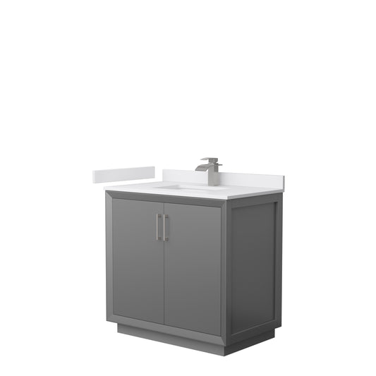 Strada 36" Single Vanity in Gray, White  Marble Top, Sink, Nickel Trim