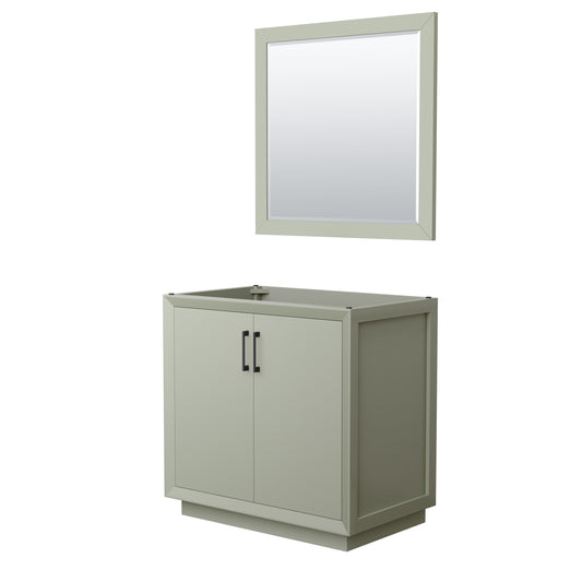 Strada 36 Inch Single Vanity in Light Green, Matte Black Trim, 34 Inch Mirror