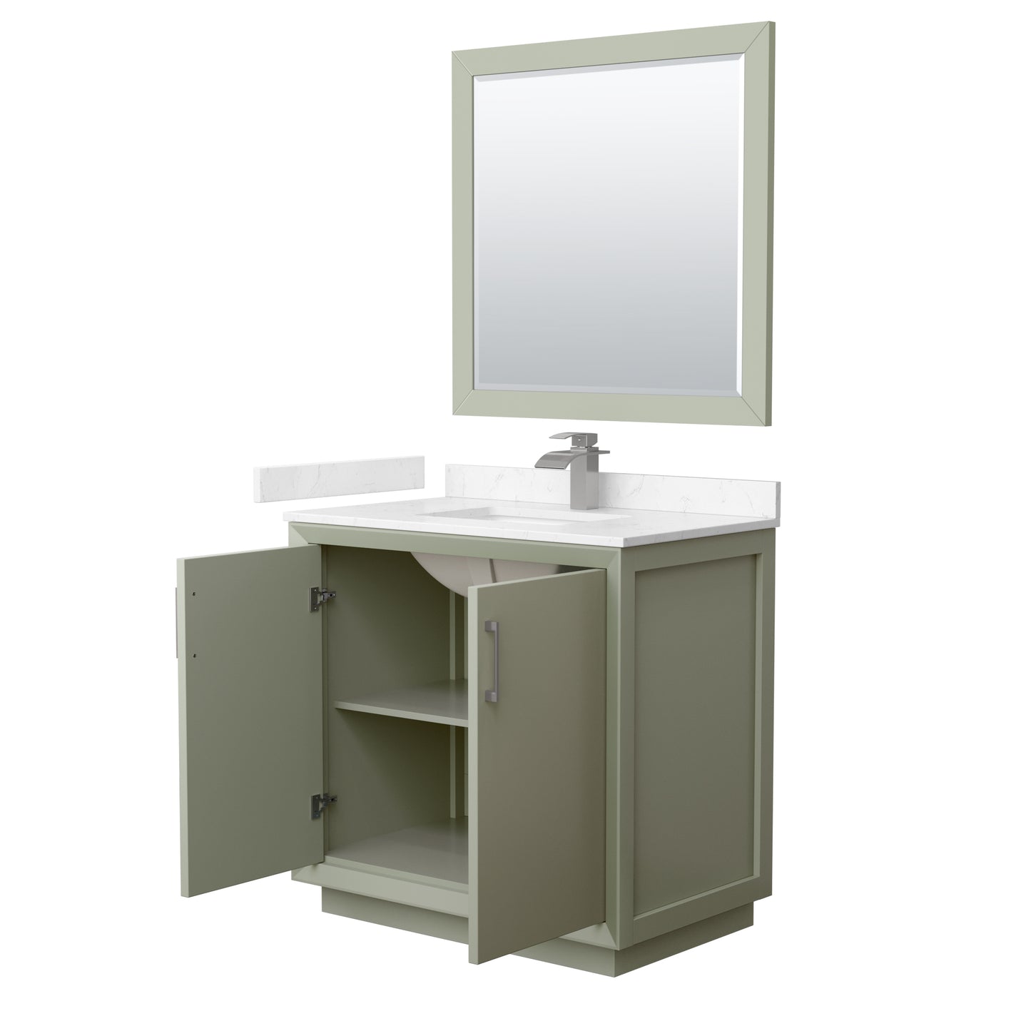 Strada 36" Green Single Vanity, Marble Top, Sink, Nickel Trim, 34" Mirror