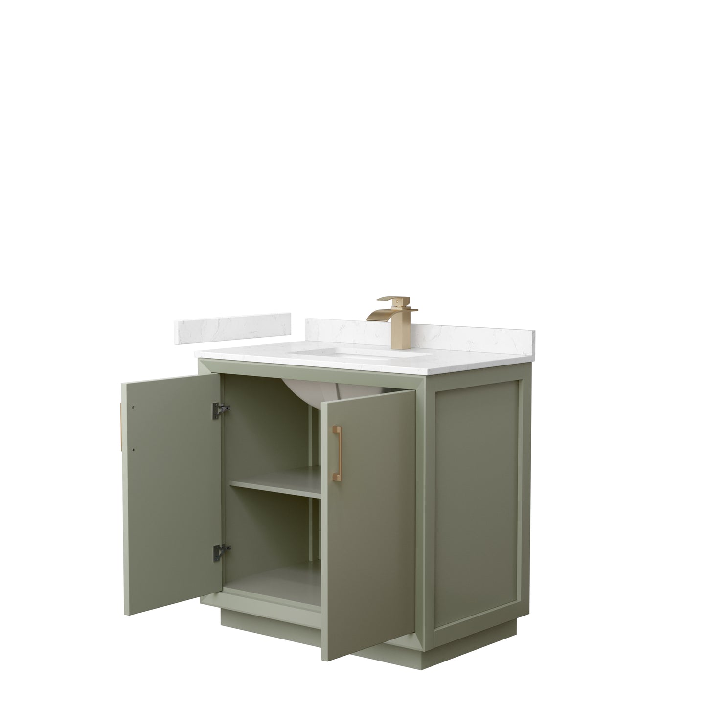Strada 36" Single Vanity in Green, Carrara  Marble Top, Sink, Bronze Trim
