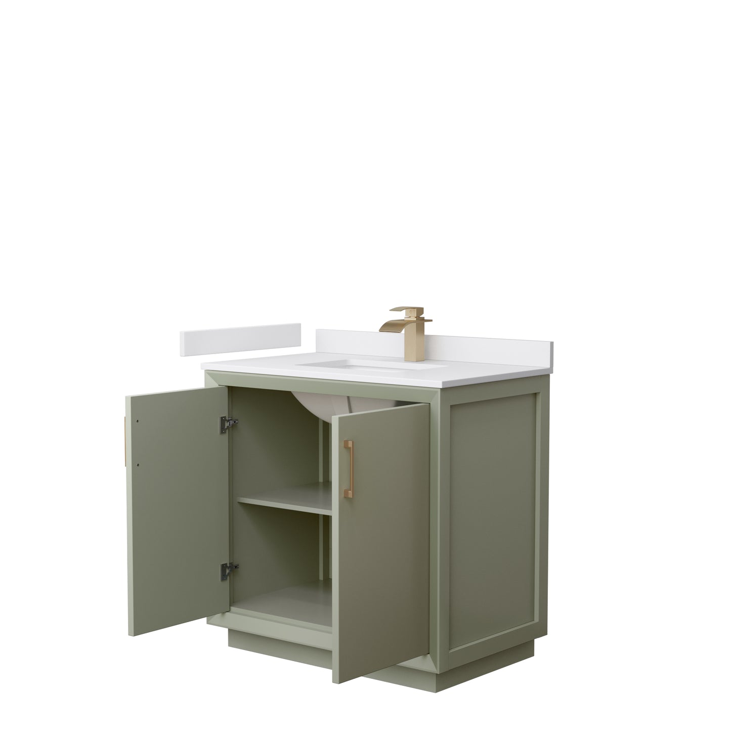 Strada 36" Single Vanity in Green, White  Marble Top, Sink, Bronze Trim