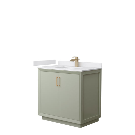 Strada 36" Single Vanity in Green, White  Marble Top, Sink, Bronze Trim