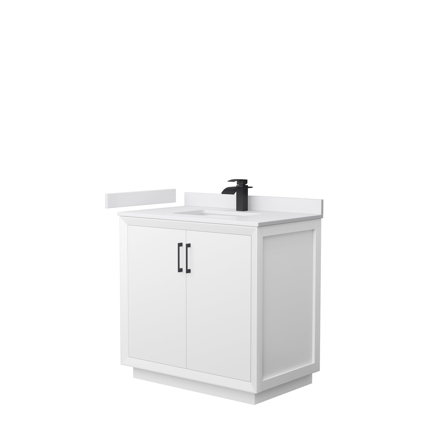 Strada 36" Single Vanity in White, White  Marble Top, Sink, Black Trim