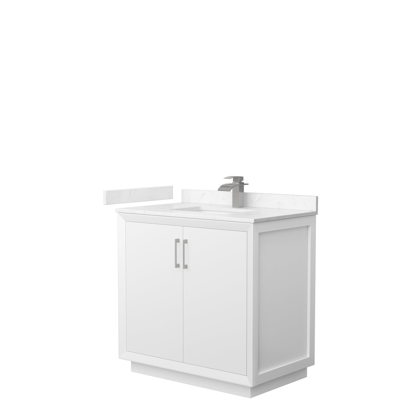 Strada 36" Single Vanity in White, Carrara  Marble Top, Sink, Nickel Trim