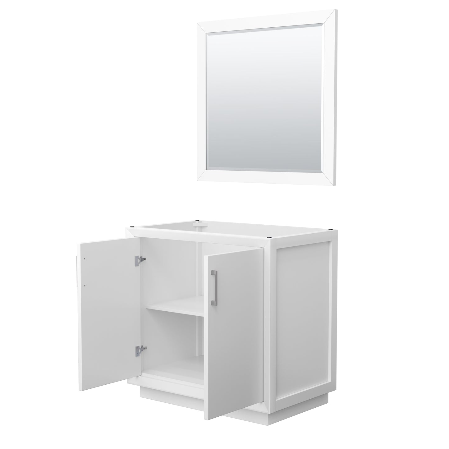 Strada 36 Inch Single Vanity in White, Brushed Nickel Trim, 34 Inch Mirror