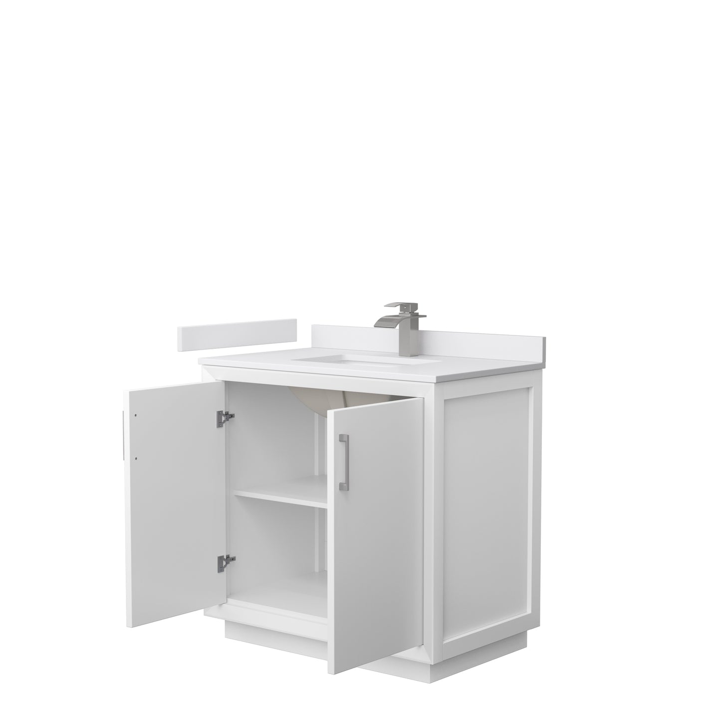 Strada 36" Single Vanity in White, White  Marble Top, Sink, Nickel Trim