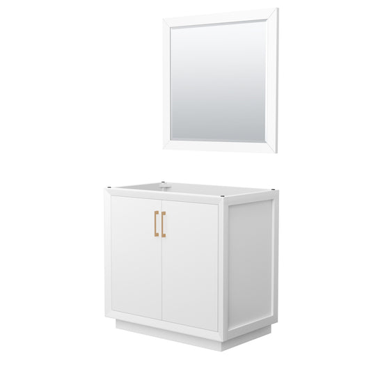 Strada 36 Inch Single Vanity in White, Satin Bronze Trim, 34 Inch Mirror